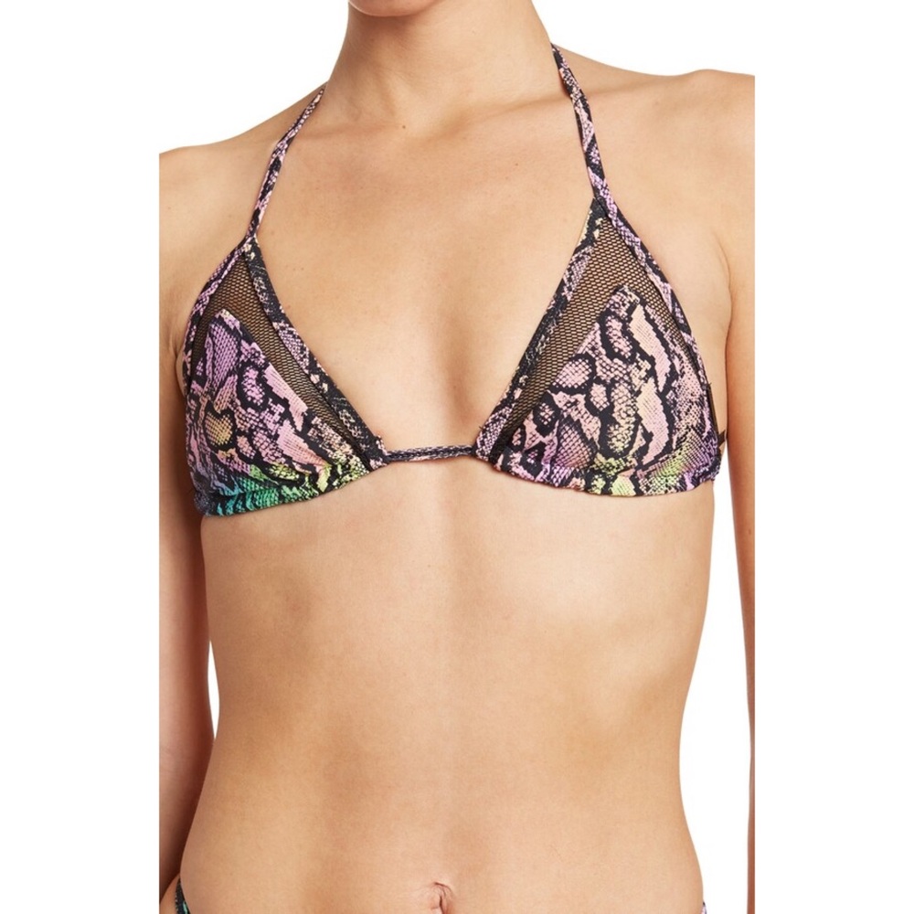 Kendall & Kylie Triangle Mesh Trim Bikini Top In Tie Dye Snake Size XS